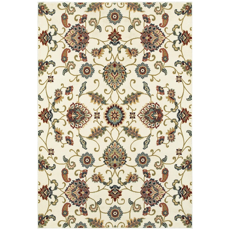Kashan Ivory Multi Traditional Floral Indoor Rug