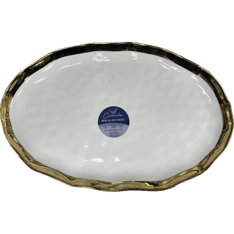 Camila Large Oval Platter w/ thick Gold Border