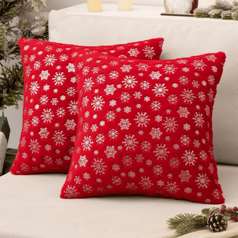 MIULEE Christmas Red Throw Pillow Covers Set of 2 Snowflakes Decorative Pillow Covers 20×20 Inch Soft Plush Faux Fur Pillowcases Farmhouse Couch Pillows Home Decors for Sofa Living Room Bed