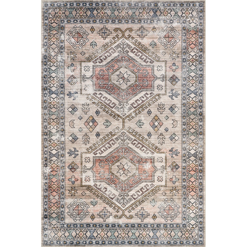 Nordic Emblems Spill Proof Washable Rug | Peach