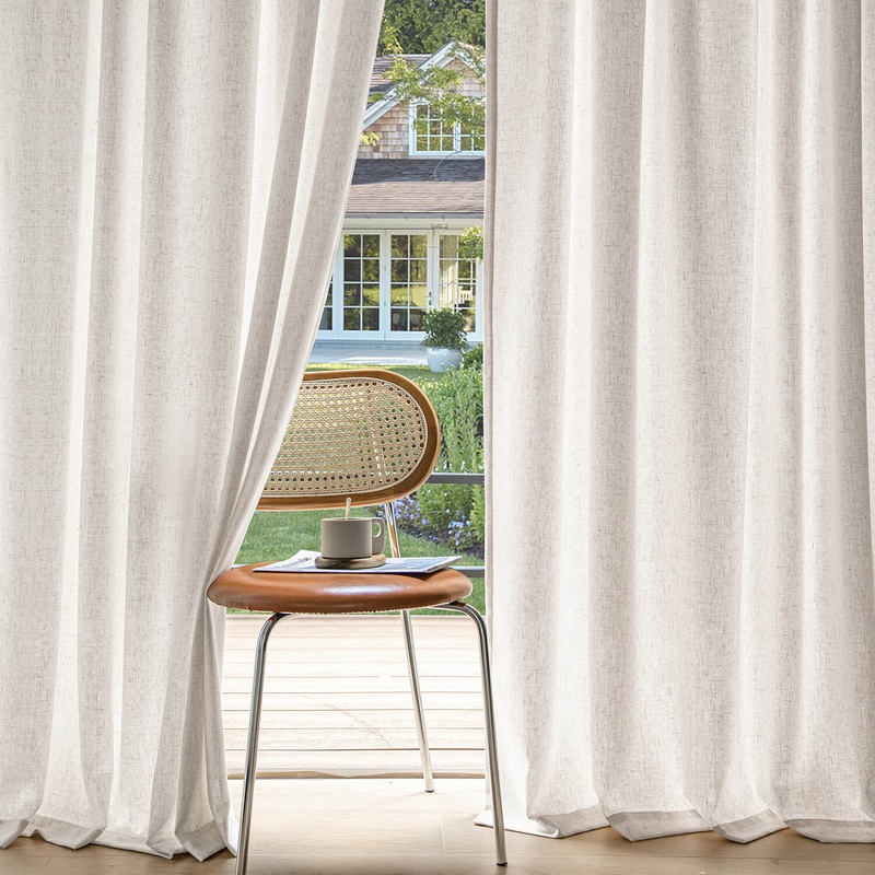 MIULEE Non-See-Through Privacy Linen Curtains 2 Panels, Light Filtering Window Curtains Farnhouse Textured Back Tab Semi Sheer Drapes for Bedroom Living Room, 52 x 63 Inches Long, White
