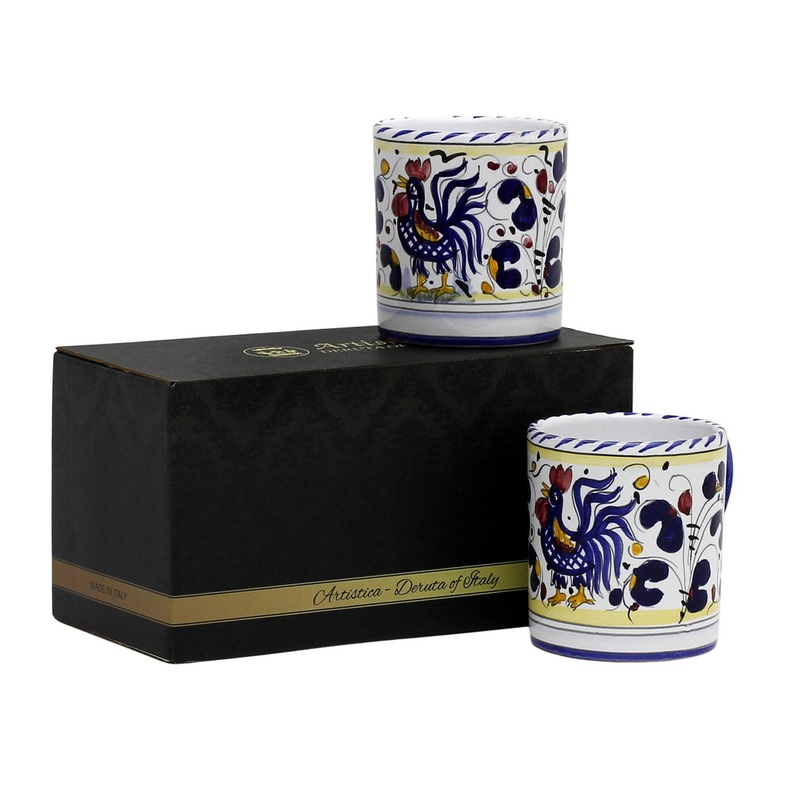 GIFT BOX: With two Deruta Mugs – ORVIETO BLUE ROOSTER Design
