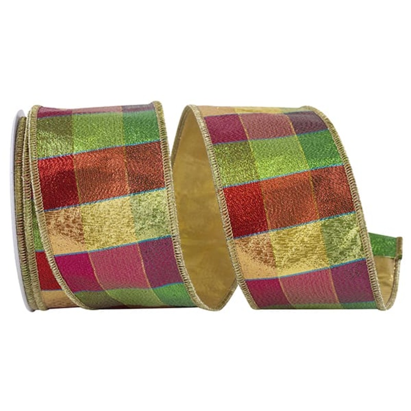 Jewel Tone Metallic Check Gold Backed Wired Edge