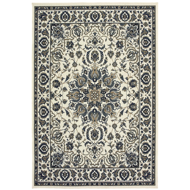 Marina Ivory Navy Traditional Oriental Indoor/Outdoor Rug