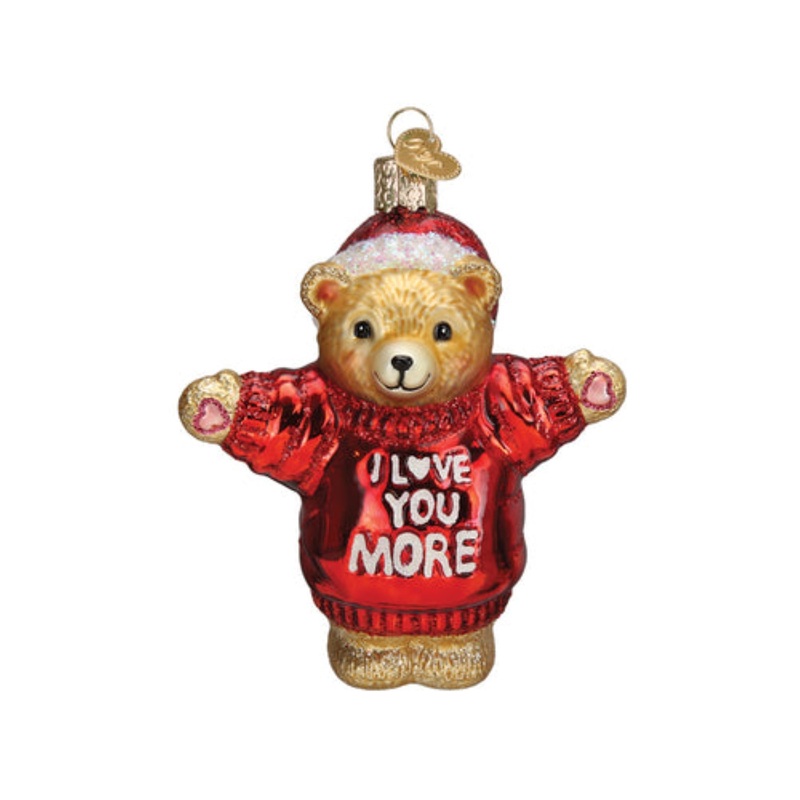 Old World Christmas Blown Glass Christmas Ornament, I Love You More Bear