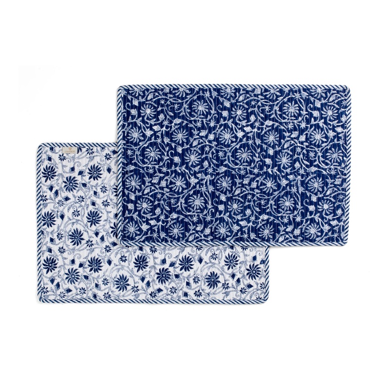 Cotton Quilted Placemat Margerita Design – Navy Blue (Pack of 2)