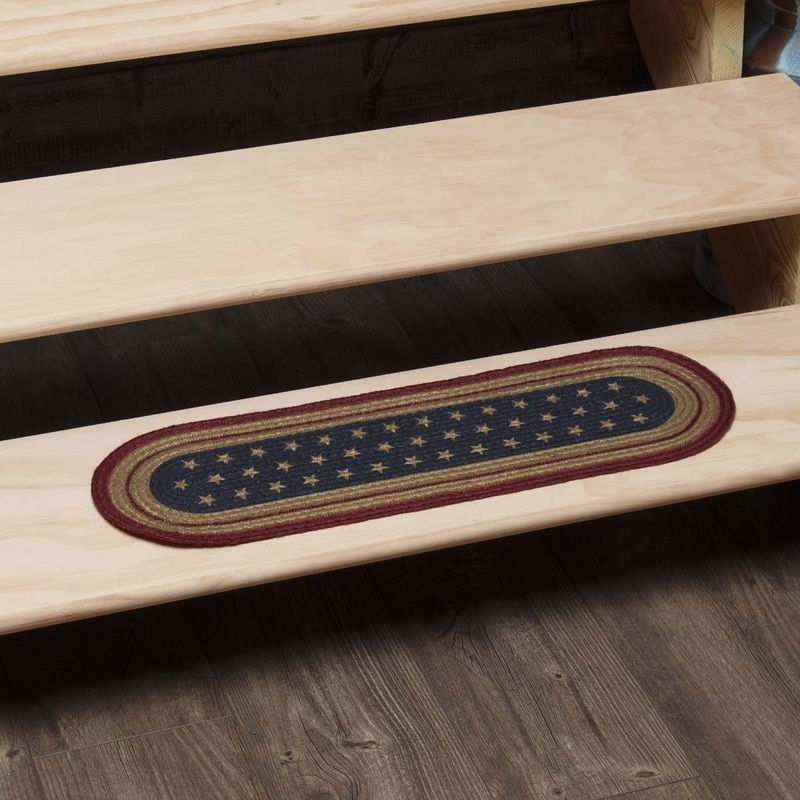 Liberty Stars Flag Jute Stair Tread Oval Latex 8.5×27