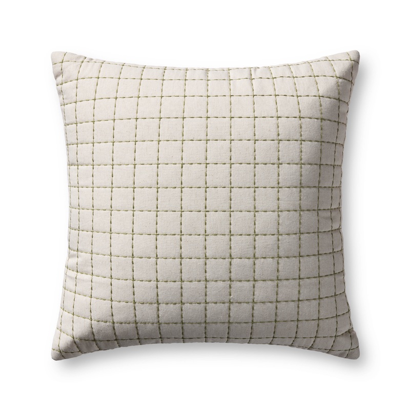 Magnolia Home by Joanna Gaines x Loloi Hattie  Natural / Green Pillow