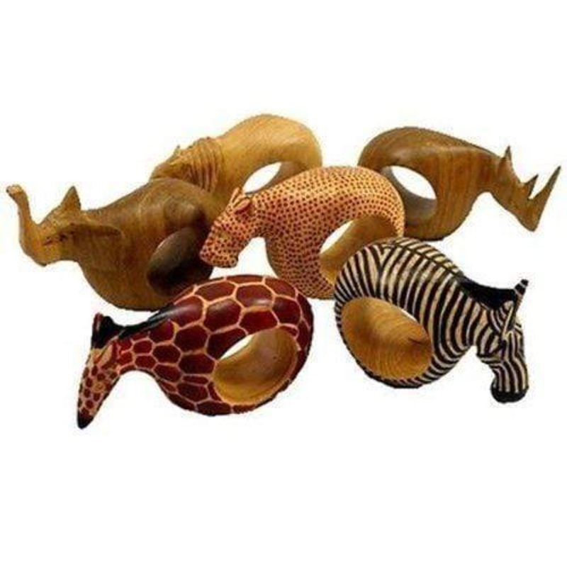 Set of Six Mahogany Wood Animal Napkin Rings – Jedando Handicrafts