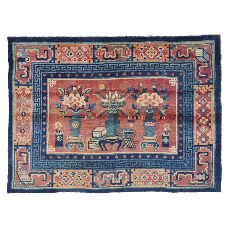 ANTIQUE CHINESE PAO TAO RED/BLUE 7′ 6” x 5′ 7”