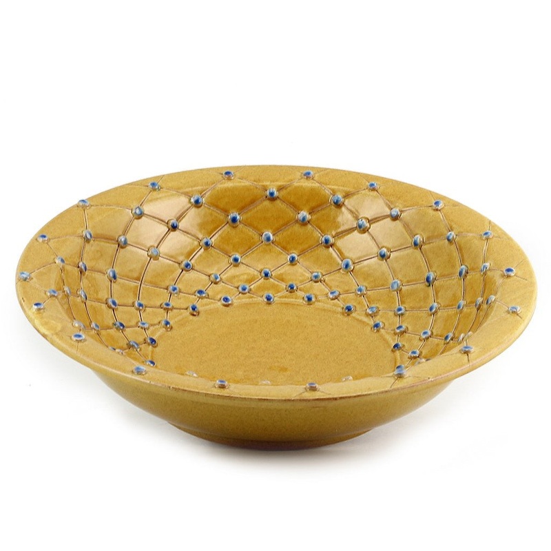DOLFI CARAMEL BLUE DOTS: Round Bowl Centerpiece CARAMEL with Blue dots