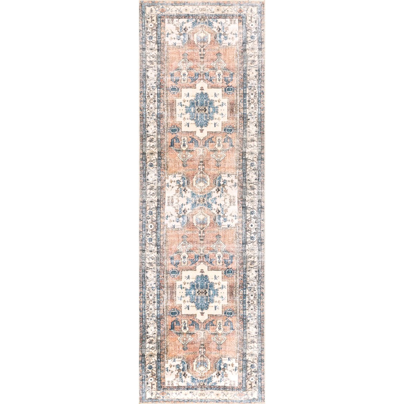Fading Oriental Washable Rug | Light Rust