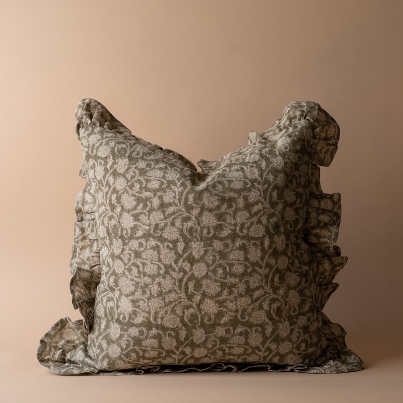 Olivia Block Print Ruffle Pillow Cover