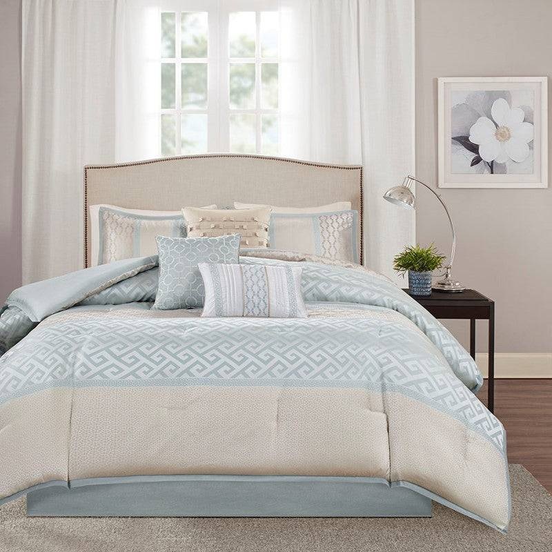 Bennett 7 Piece Jacquard Comforter Set  Aqua