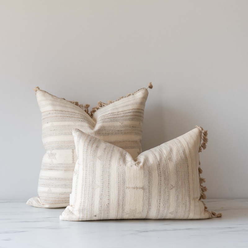 Cream Tussar Fringe Pillow Cover
