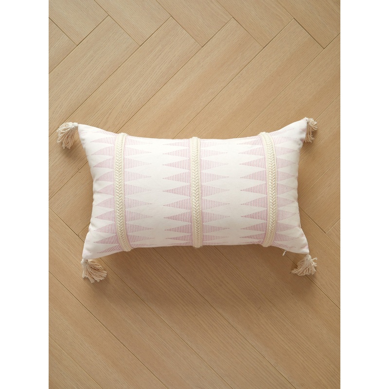 Pink Printed Tufted Oblong Pillow