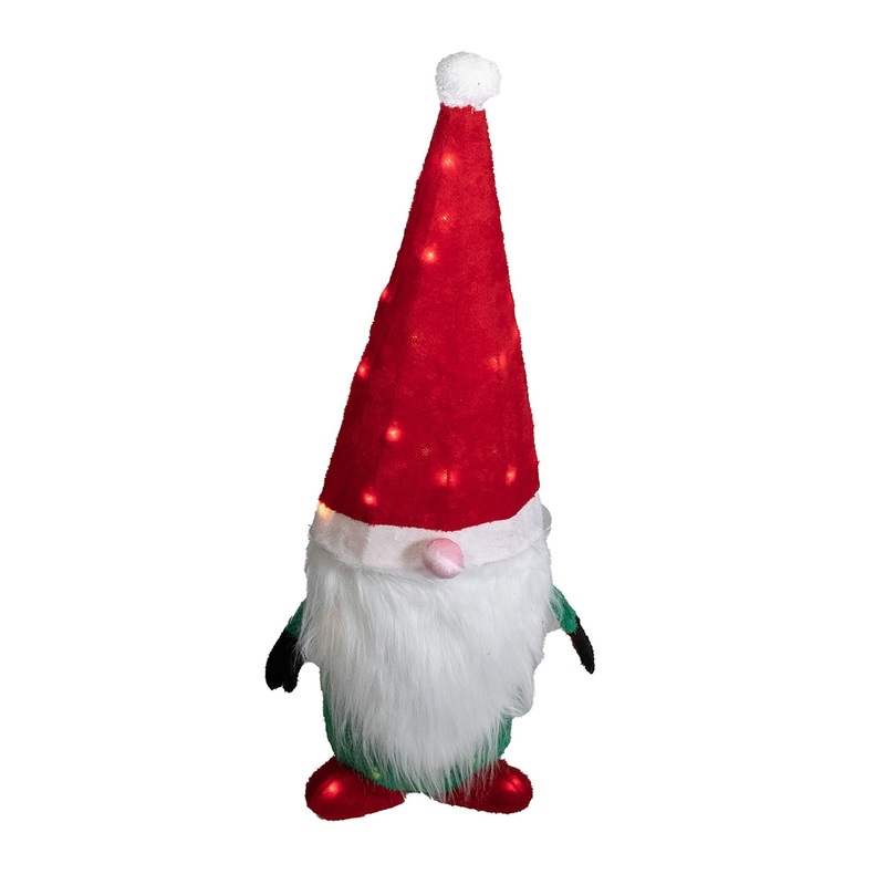 Good Tidings Gnome Santa Christmas Decoration Figurine, 50 Mini Lights, 35″