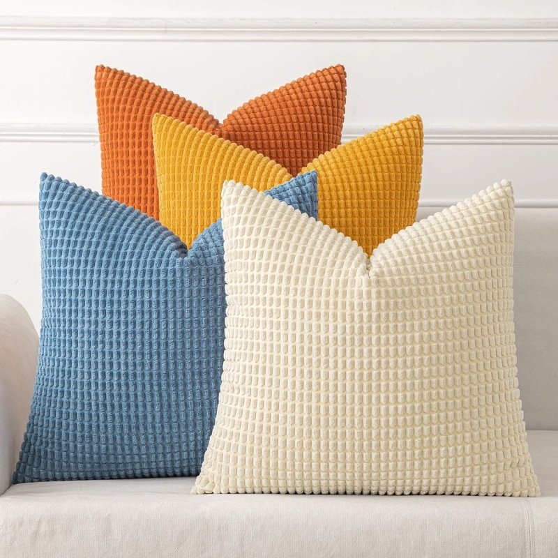 MIULEE Pack of 4 Corduroy Decorative Throw Pillow Covers 18×18 Inch Soft Boho Couch Throw Pillows Modern Farmhouse Home Decor for Sofa Living Room Bed Orange Teal