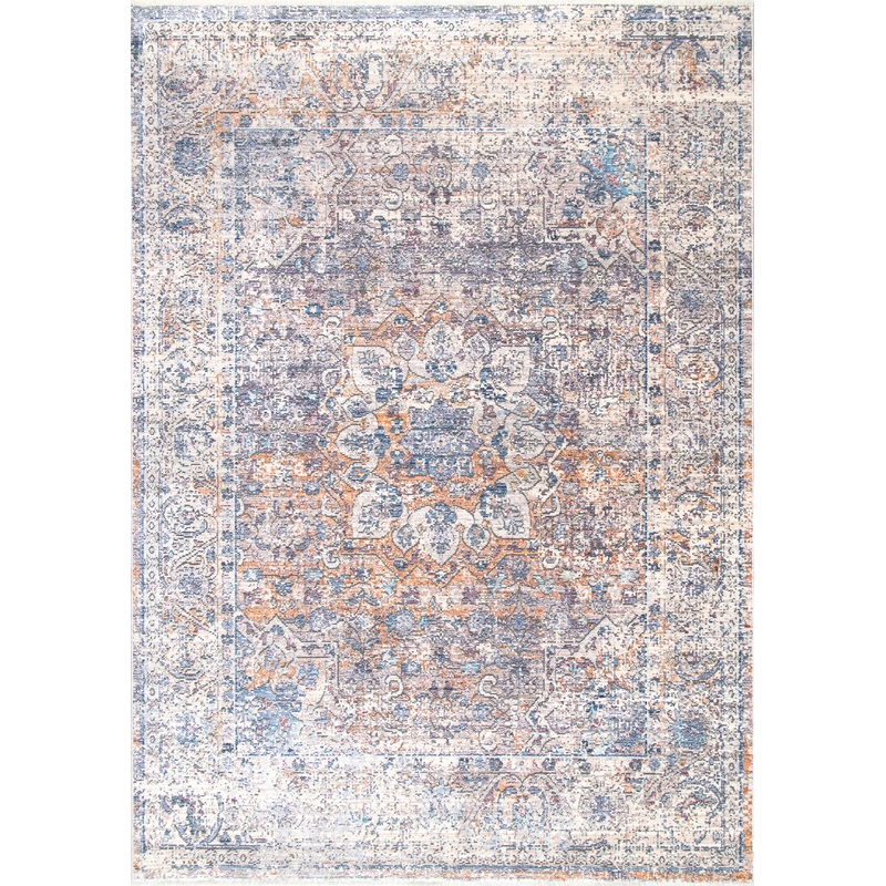 Wreath Medallion Fringe Rug | Blue