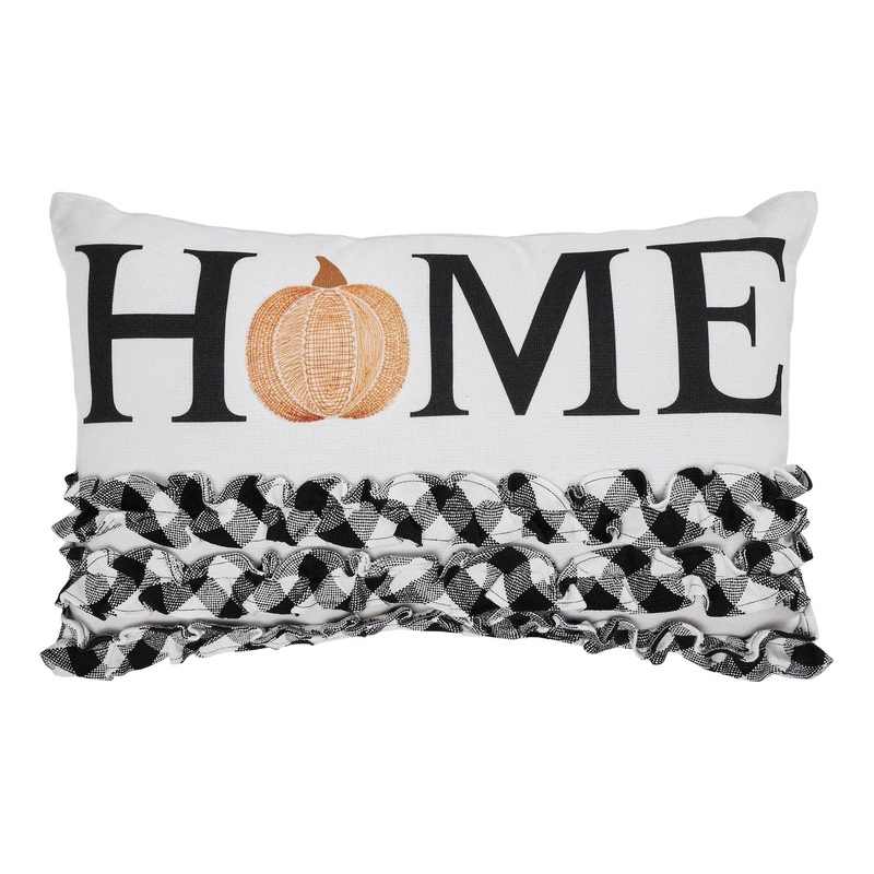 Annie Black Check Home Pumpkin Ruffle Pillow 14×22