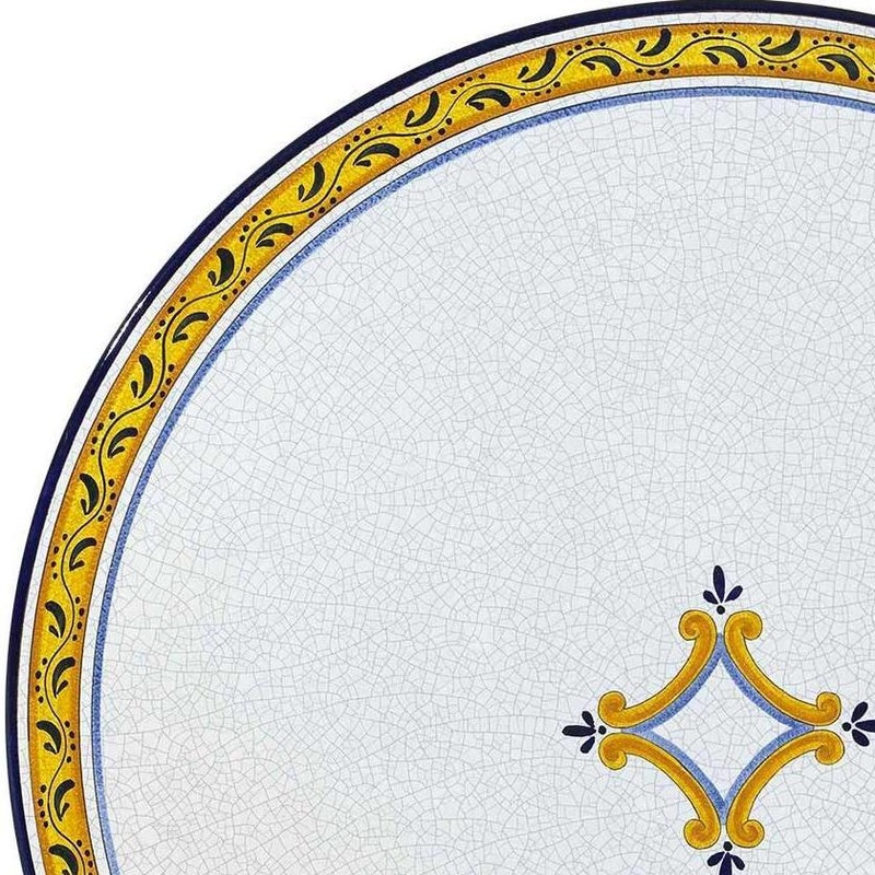 CERAMIC STONE TABLE + IRON BASE: BALTIMORA Design – Hand Painted in Deruta, Italy.