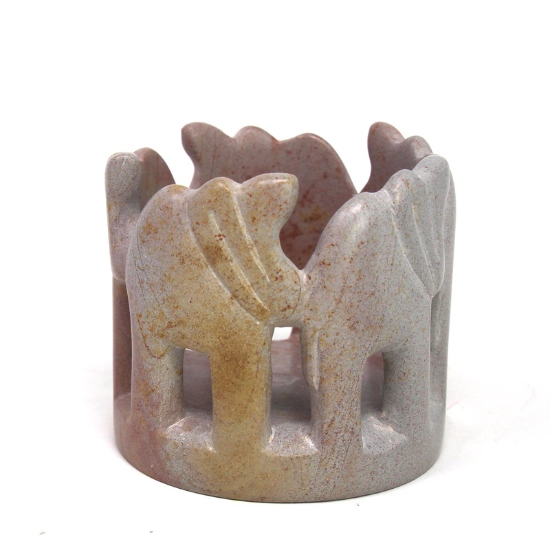 Circle of Elephants Soapstone Sculpture, 3 to 3.5-inch – Light Natural Stone
