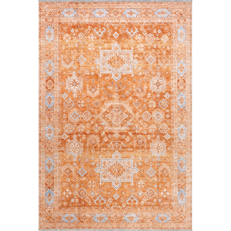 Kaski Medallion Washable Rug | Peach