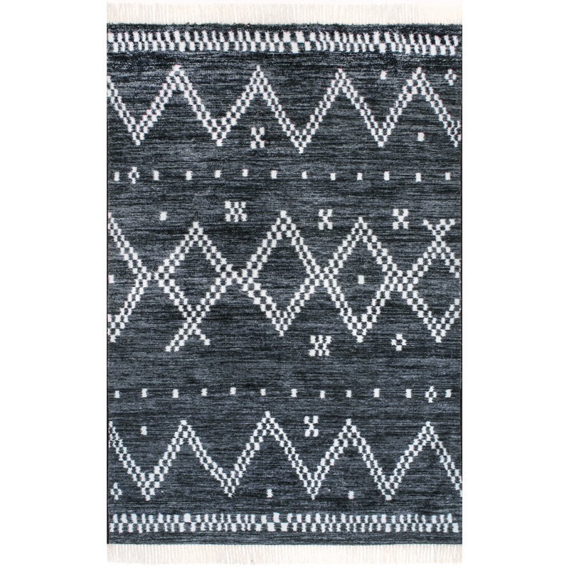 Checkered Moroccan Tassel Non-Slip Backing Rug | Navy