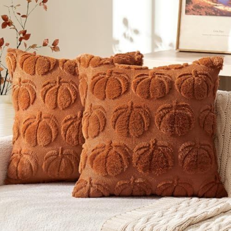 MIULEE Fall Throw Pillow Covers 12×20 Set of 2 Autumn Decorations Rust Pumpkin Accent Lumbar Pillowcase for Sofa Couch Porch Bed Living Room Soft Plush Faux Fur Halloween Farmhouse Home Decor