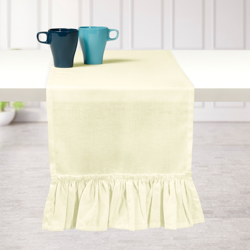 Vanilla Cream Linen Table Runner, Ruffle