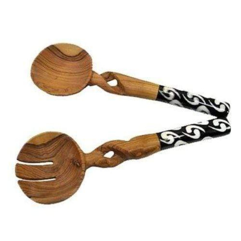 11-Inch Olive Wood Salad Serving Set with Twisted Handles – Jedando Handicrafts