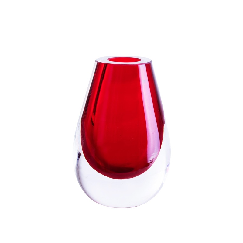 Drop Red Vase  – 6 x 4 x 3 in – Thick Glass – Mount Blown – Eco-Friendly