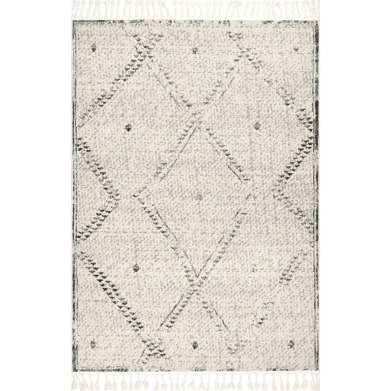 Moroccan Trellis Tassel Rug | Ivory