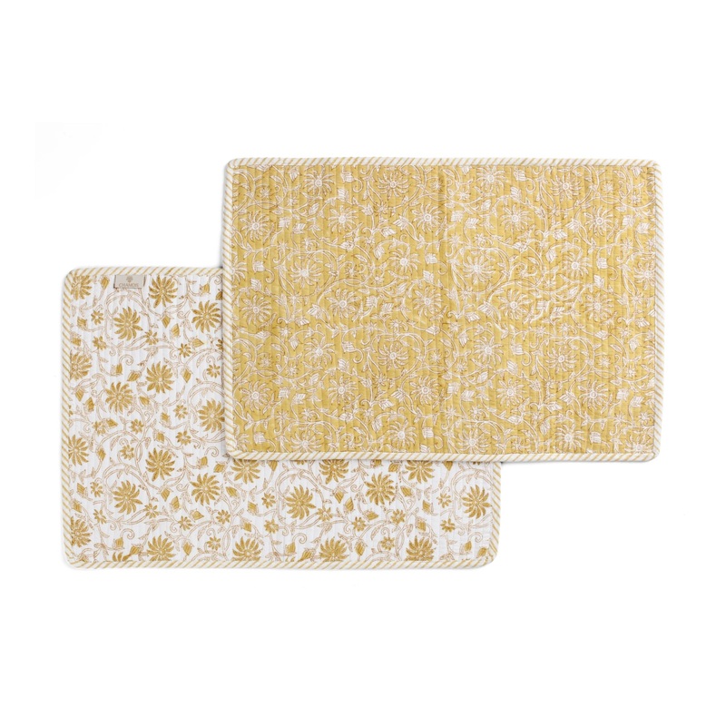 Cotton Quilted Placemat Margerita Design – Yellow Olive (Pack of 2)