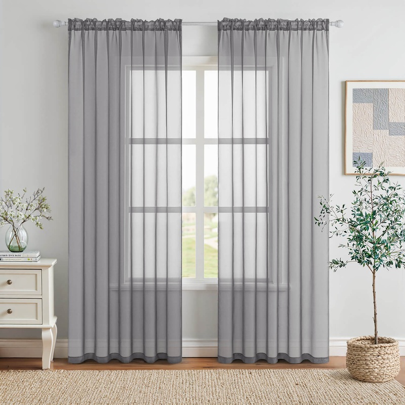 MIULEE 2 Panels Solid Color Sheer Window Curtains Elegant Window Voile Panels/Drapes/Treatment for Bedroom Living Room (54X84 Inches Charcoal Grey)