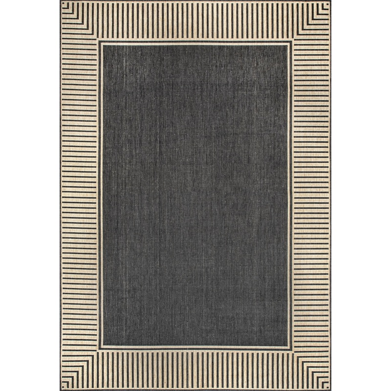Striped Border Indoor/Outdoor Flatweave Rug | Dark Grey