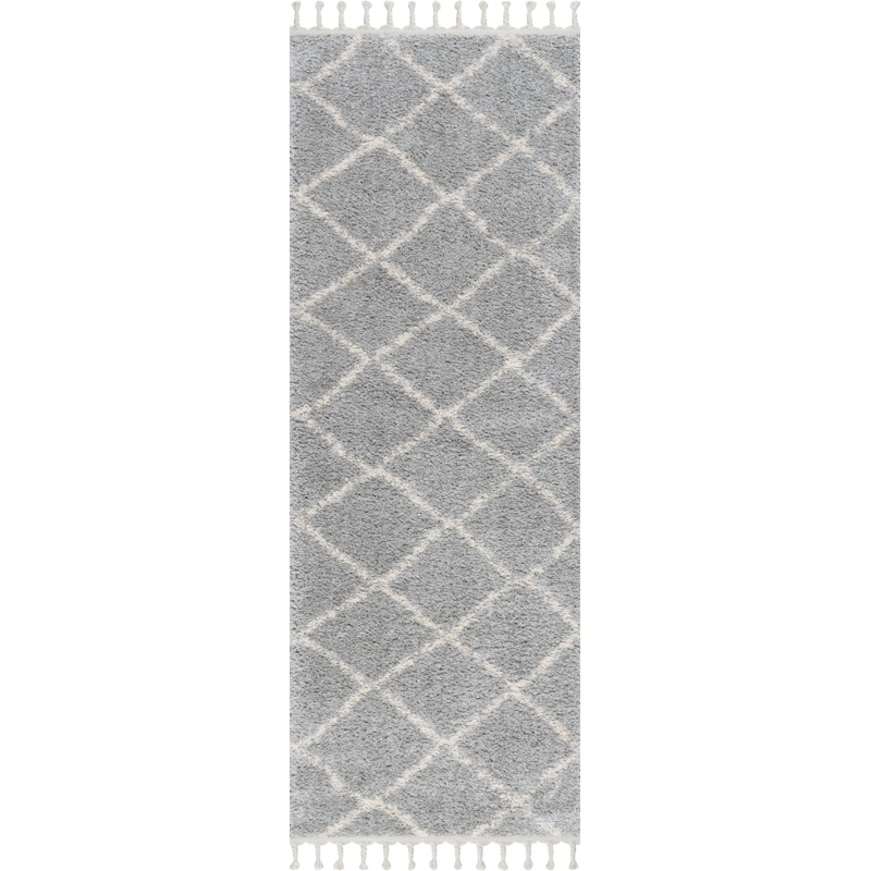Jessie Moroccan Lattice Tassel Area Rug | Grey