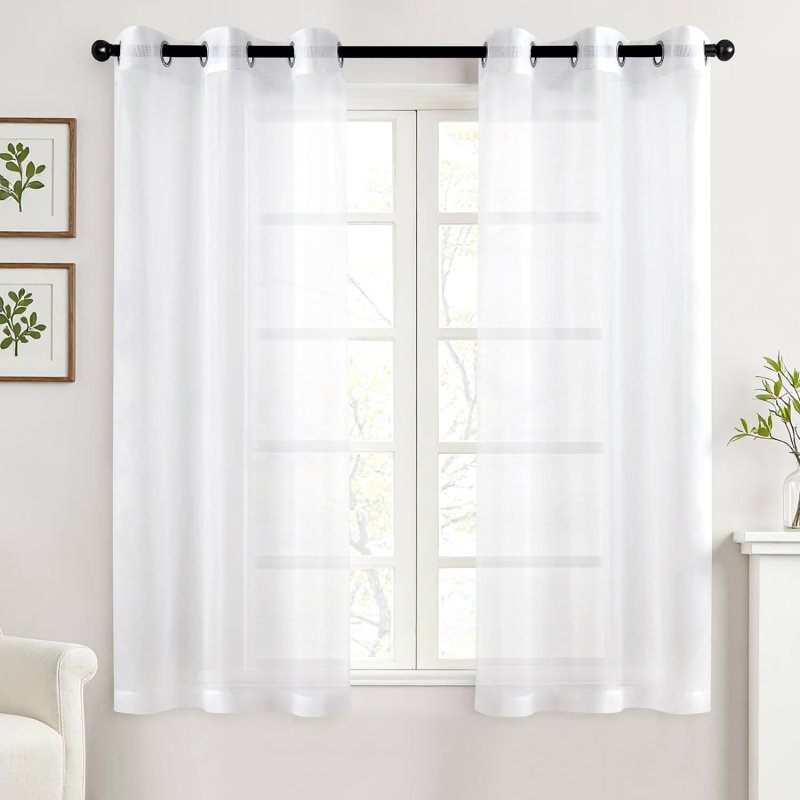 MIULEE Solid Color Sheer Curtains 63 Inches Long 2 Panels Set – Elegant Lightweight Grommet Light Filtering Window Voile Panels/Drapes/Treatment for Bedroom Living Room W42 x L63 Inch, White