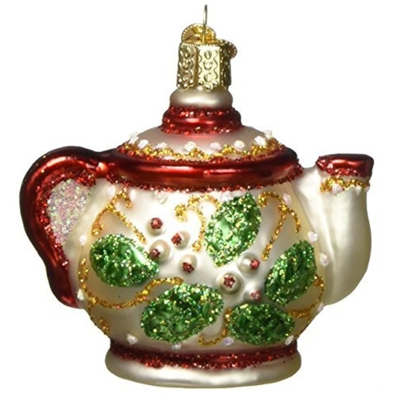 Old World Christmas Blown Glass Christmas Ornament, Holly Teapot
