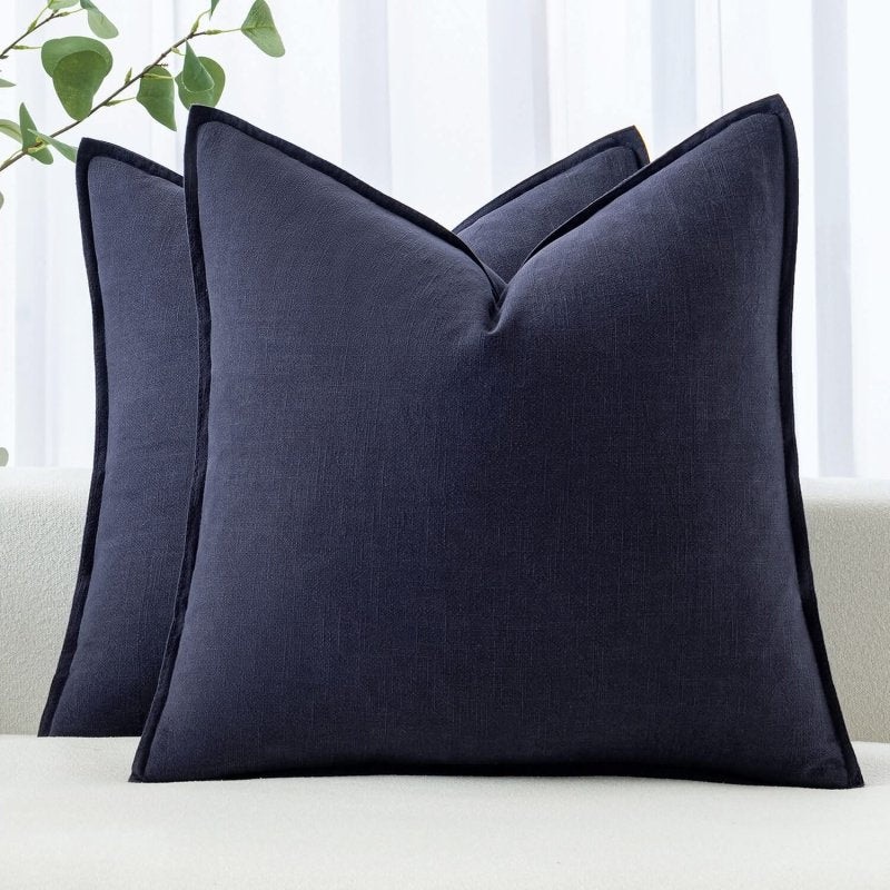 MIULEE Linen Pillow Covers 24×24 Inch Navy Decorative Throw Pillow Covers Pack of 2 Soft Accent Farmhouse Couch Pillowcases Modern Home Decors for Sofa Cushion Living Room Bed