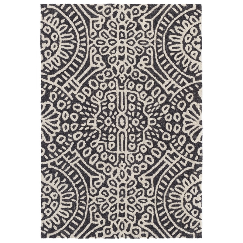 Temple Hand Micro Hooked Wool Rug | Charcoal