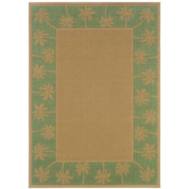 Lanai Beige Green Casual Palm Border Indoor/Outdoor Rug