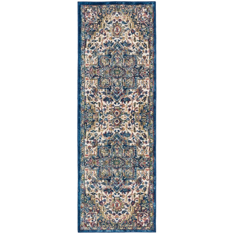 Nourison Ankara Global 2′ x 6′ Ivory Navy Bohemian Indoor Rug