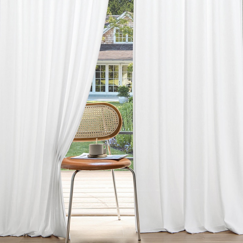 MIULEE Non-See-Through Privacy Linen Curtains 2 Panels, Light Filtering Window Curtains Farnhouse Textured Back Tab Semi Sheer Drapes for Bedroom Living Room, 52 x 90 Inches Long, Pure White