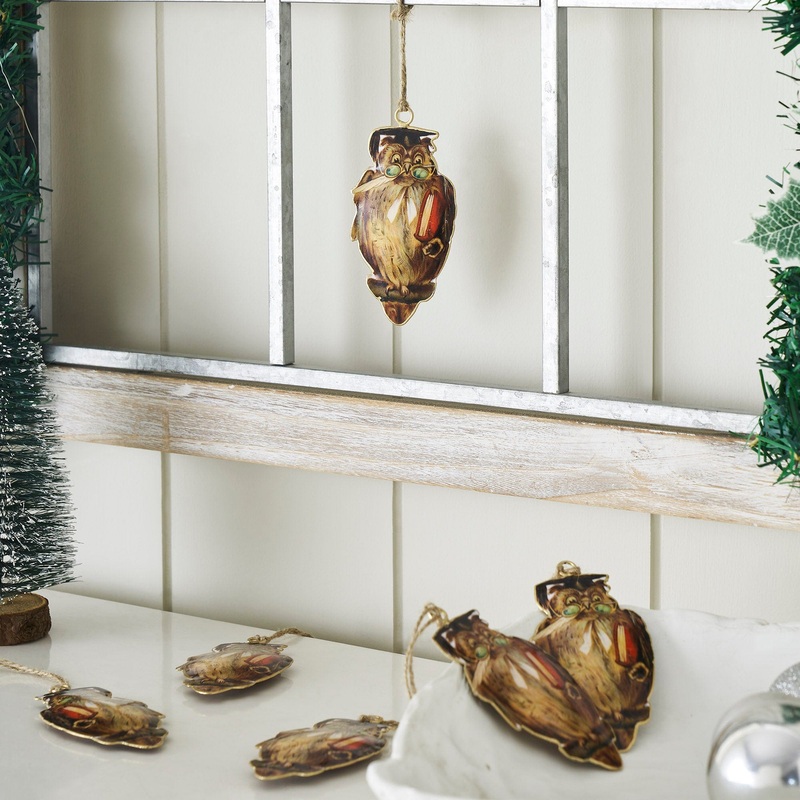 Wise Owl Metal Ornament Set of 6 – 4.5 inch