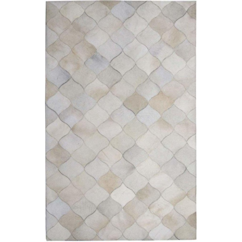 Madisons Multi-Tone White Geometric Cowhide Area Rug