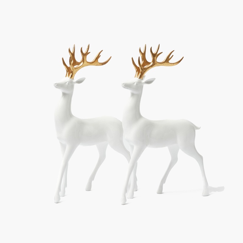 White Reindeer with Gold Antlers (Pair) – 33cm