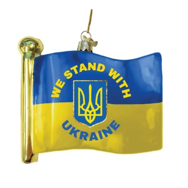 Kurt Adler Glass “We Stand With Ukraine” Flag Ornament