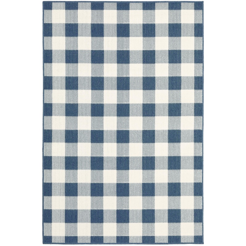 Meridian Blue Ivory Casual Geometric Indoor/Outdoor Rug