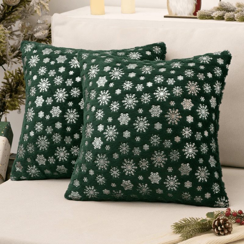 MIULEE Christmas Dark Green Throw Pillow Covers Set of 2 Snowflakes Decorative Pillow Covers 18×18 Inch Soft Plush Faux Fur Pillowcases Farmhouse Couch Pillows Home Decors for Sofa Living Room Bed